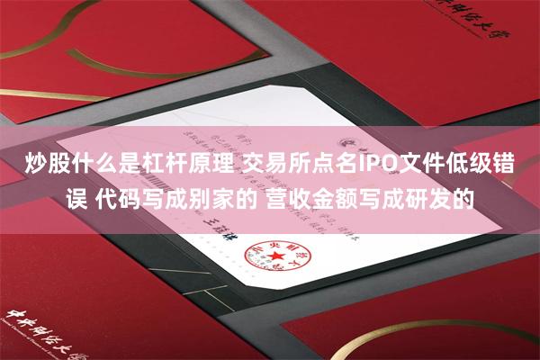 炒股什么是杠杆原理 交易所点名IPO文件低级错误 代码写成别家的 营收金额写成研发的