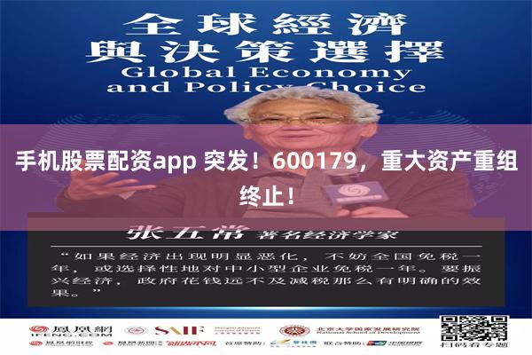 手机股票配资app 突发！600179，重大资产重组终止！