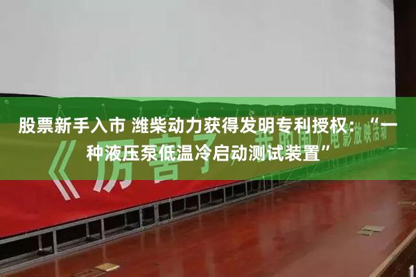 股票新手入市 潍柴动力获得发明专利授权：“一种液压泵低温冷启动测试装置”